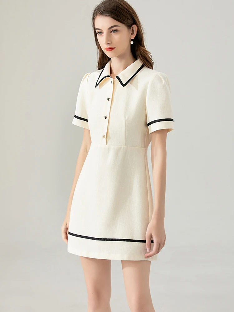 Imagem -02 - Verão Manga Curta Camisa Polo Vestido Mulheres Preppy Estilo Polo Collar Button-up Mini Vestido Sólido Casual Vintage Y2k Vestidos 2023