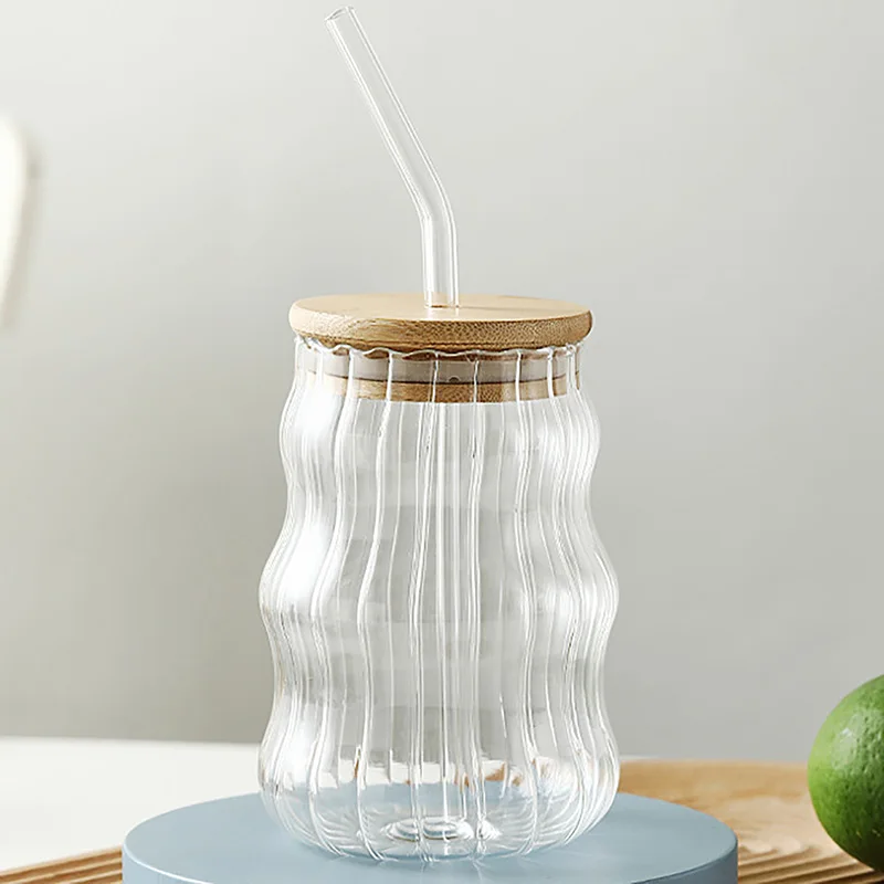 500ml Glass Cup With Lid and Straw Transparent Bubble Tea Cup Juice Glass Beer Can Milk Mocha Cups Breakfast Mug Drinkware