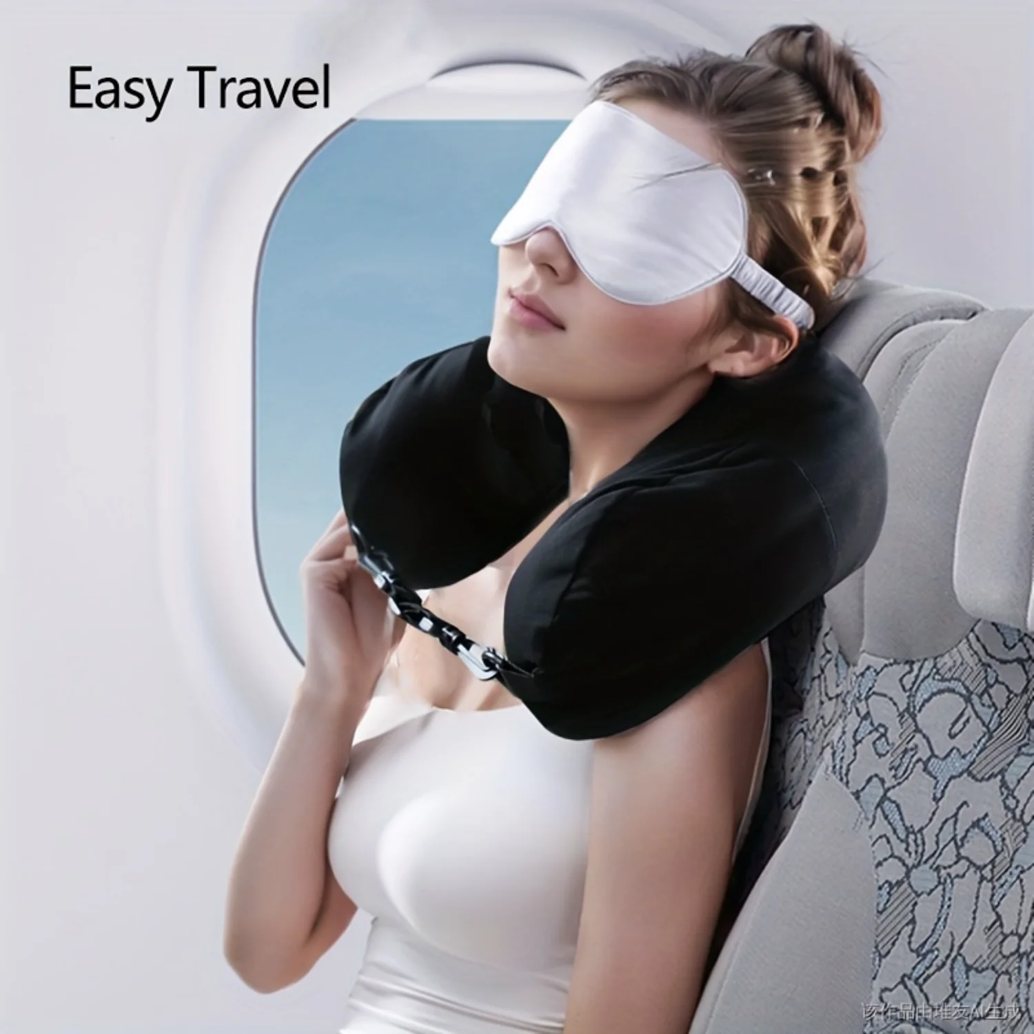 1pc Adjustable Travel Neck Pillow - Soft Spandex & Nylon Blend Cover, Comfortable Knitted Design, Long Zipper for Easy , Carry E