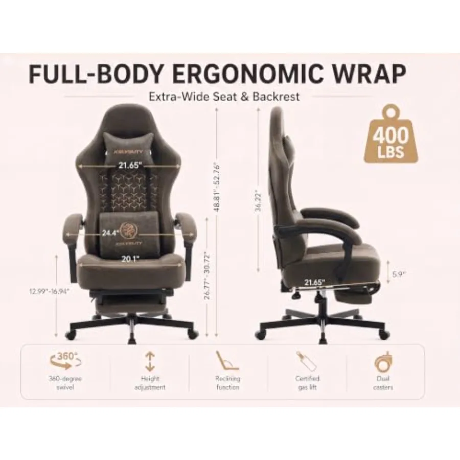Office Desk Computer Gaming Chair for Adults: Ergonomic High Back with Massage, Pocket Spring Cushion, Swivel, Footrest, Lumbar