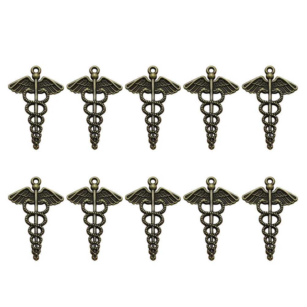 

10pcs Retro Alloy Caduceus Shape Pendants Charms DIY Jewelry Making Accessory for Necklace Bracelet (Bronze)