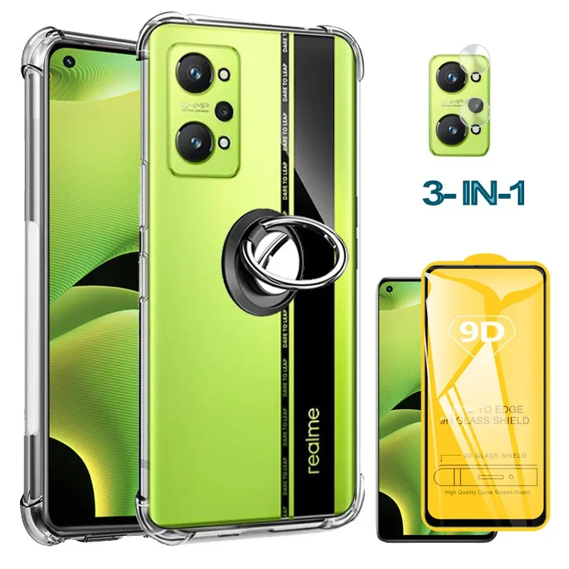 Ring Holder Case For Realme GT Neo 2 Case&Glass,Silicone Cover Realmi GT Neo 2 3 2T 3T Clear TPU Phone Cases Realme GT2 Pro Case