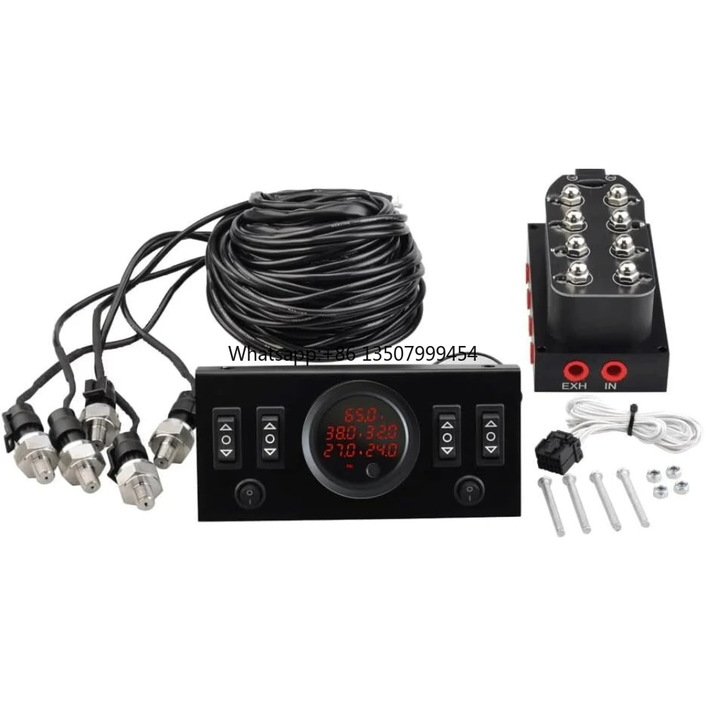 

12V Solenoid 8-Valve Air Ride Suspension with Control Panel Ship Type Switch, Equipped with Five Display air Pressure Gauge