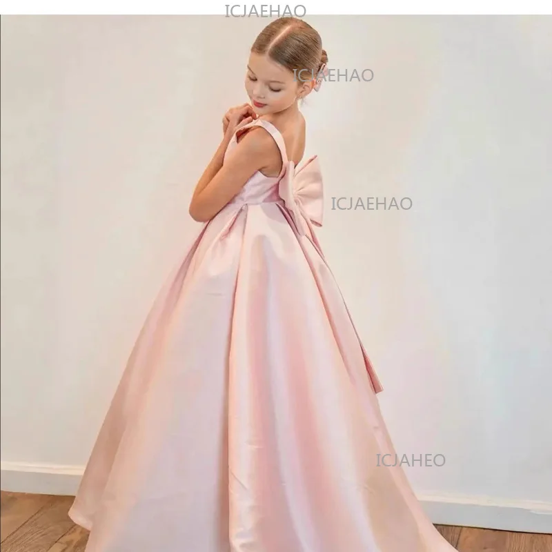Kids Piano Performance Cute Satin Elegant Princess ModelChildren New Host Long Dress  Runway Violin Wedding Flower Girl Costume