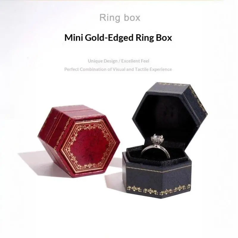 Vintage Sechseckige Samt-Ringbox, Zart Geprägt, Tragbarer Schmuck-Organizer für Reisen und Tägliche Schmuckaufbewahrung – Detail 9