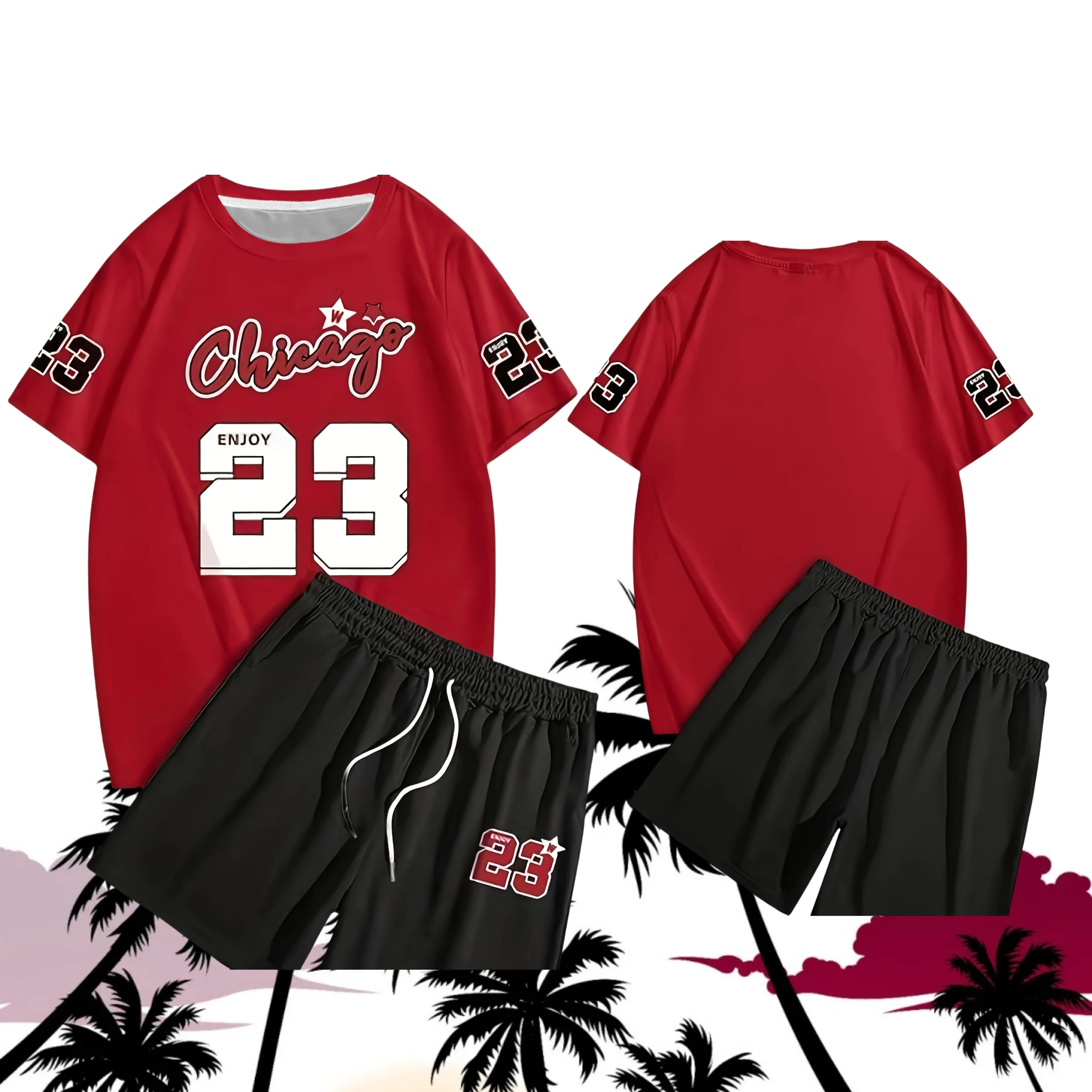 

Лето 2025 г., новая мужская футболка с круглым вырезом, шорты, костюм, спортивный трикотаж, свободная тренировочная одежда для бега, быстросохнущая одежда с коротким рукавом