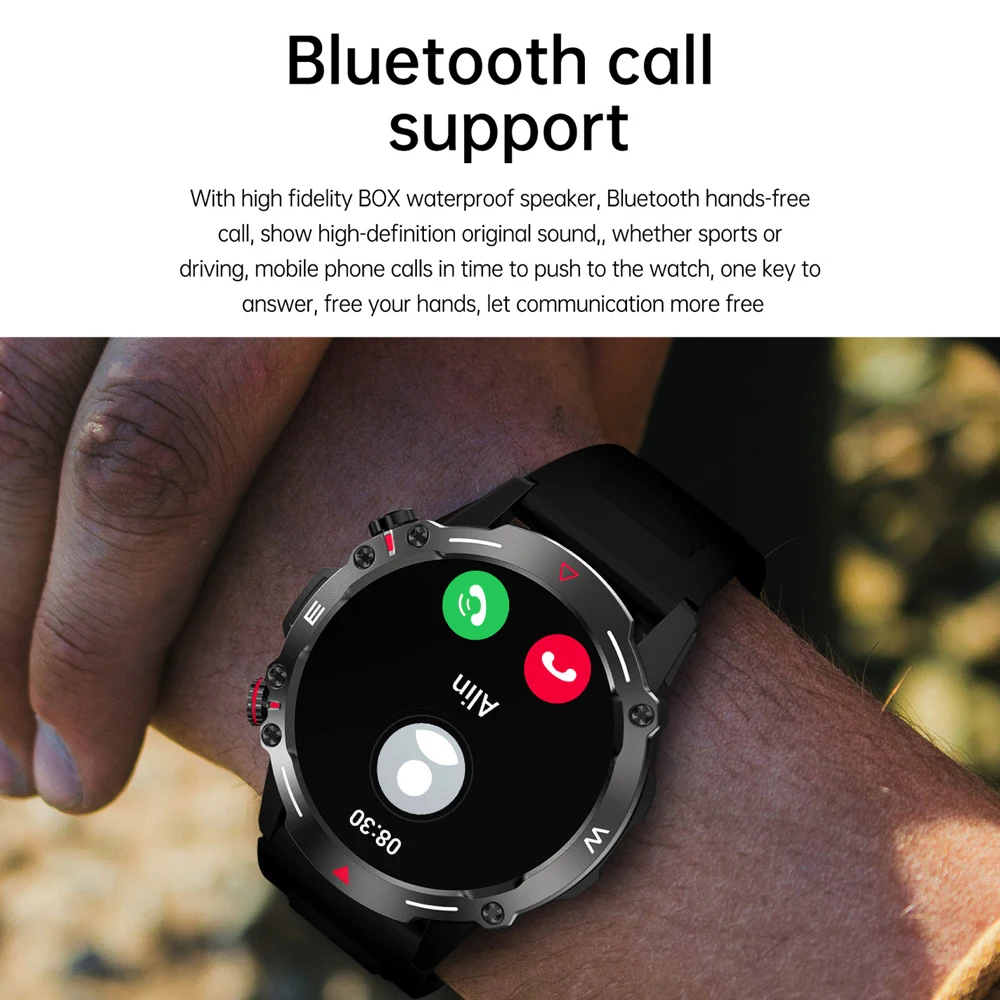 2025 ใหม่ผู้ชายกีฬากลางแจ้ง 1.43 "AMOLED สมาร์ทนาฬิกาฟันสีฟ้า Call NFC Heart Rate กันน้ํา 410mAh Voice Assistant smartwatch