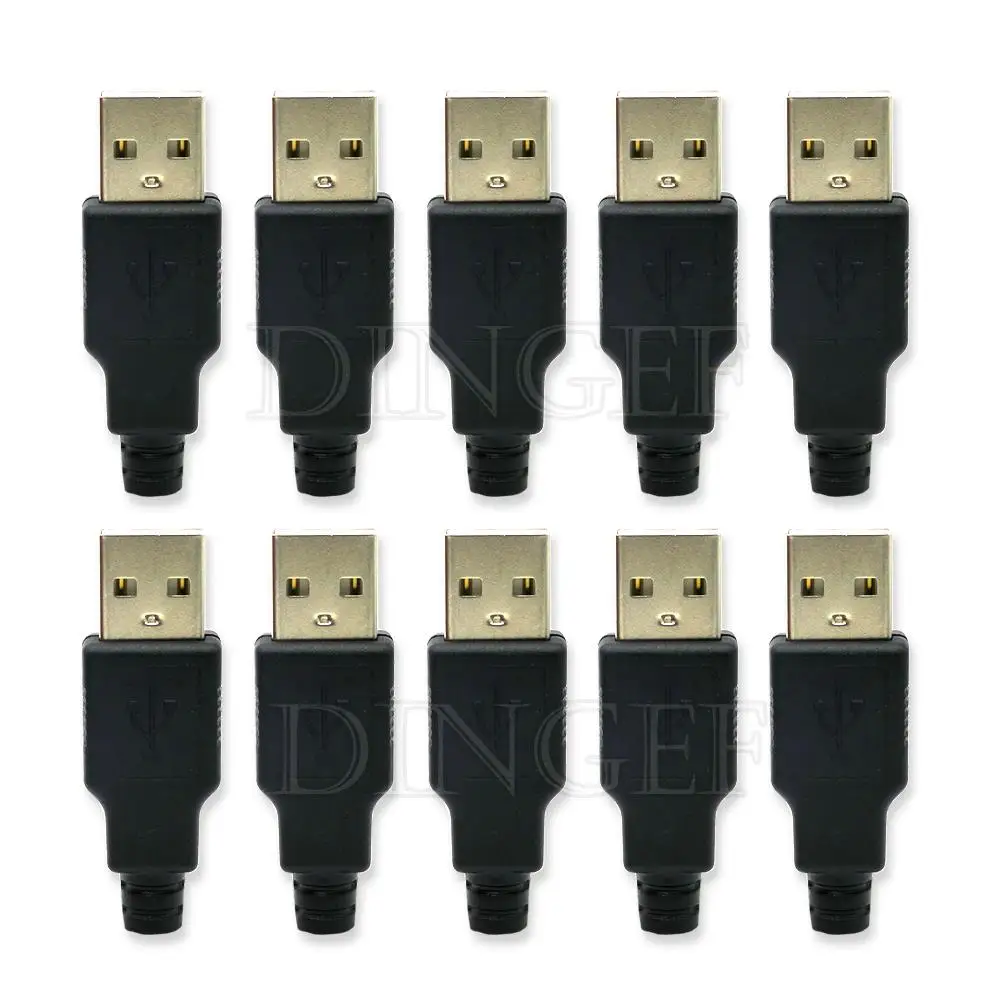 10pcs Type A Male Female USB 4 Pin Plug Socket Connector With Black Plastic Cover Type-A DIY Kits