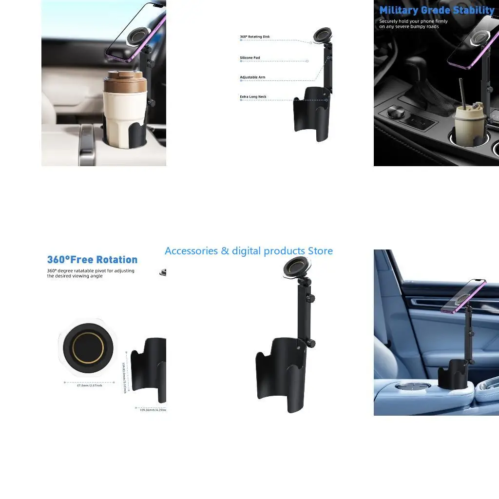77JD Strong Car Phone Cup Holder Stand ABS Mount 360 Rotation Universal Fit