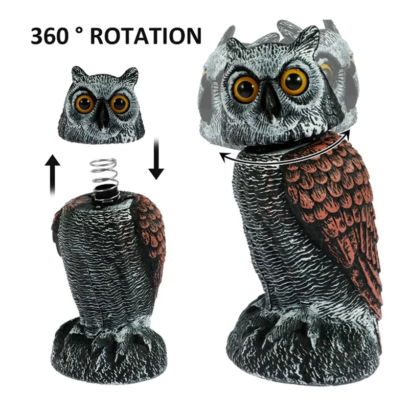 Owl Scare Control Devices With 360° Swivel Fake Owl Decoy Owl Bird Deterrent Garden Decoration