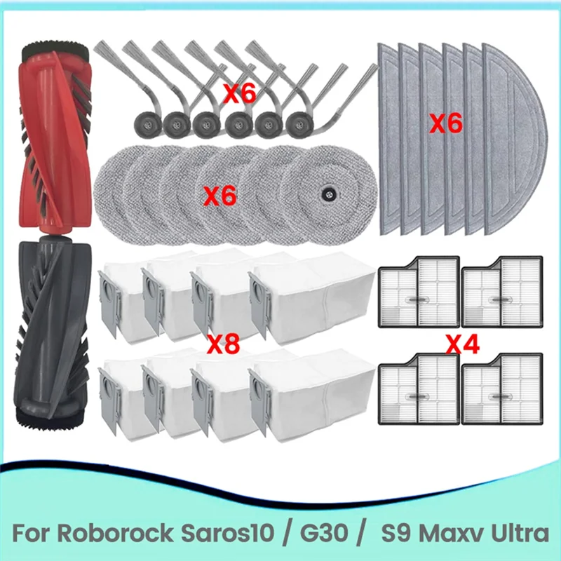 

32PCS For Roborock Saros10 /G30 /S9 Maxv Ultra Vacuum Attachment Main Side Brush Filter Mop Pad Dust Bag Accessories Kit A62X