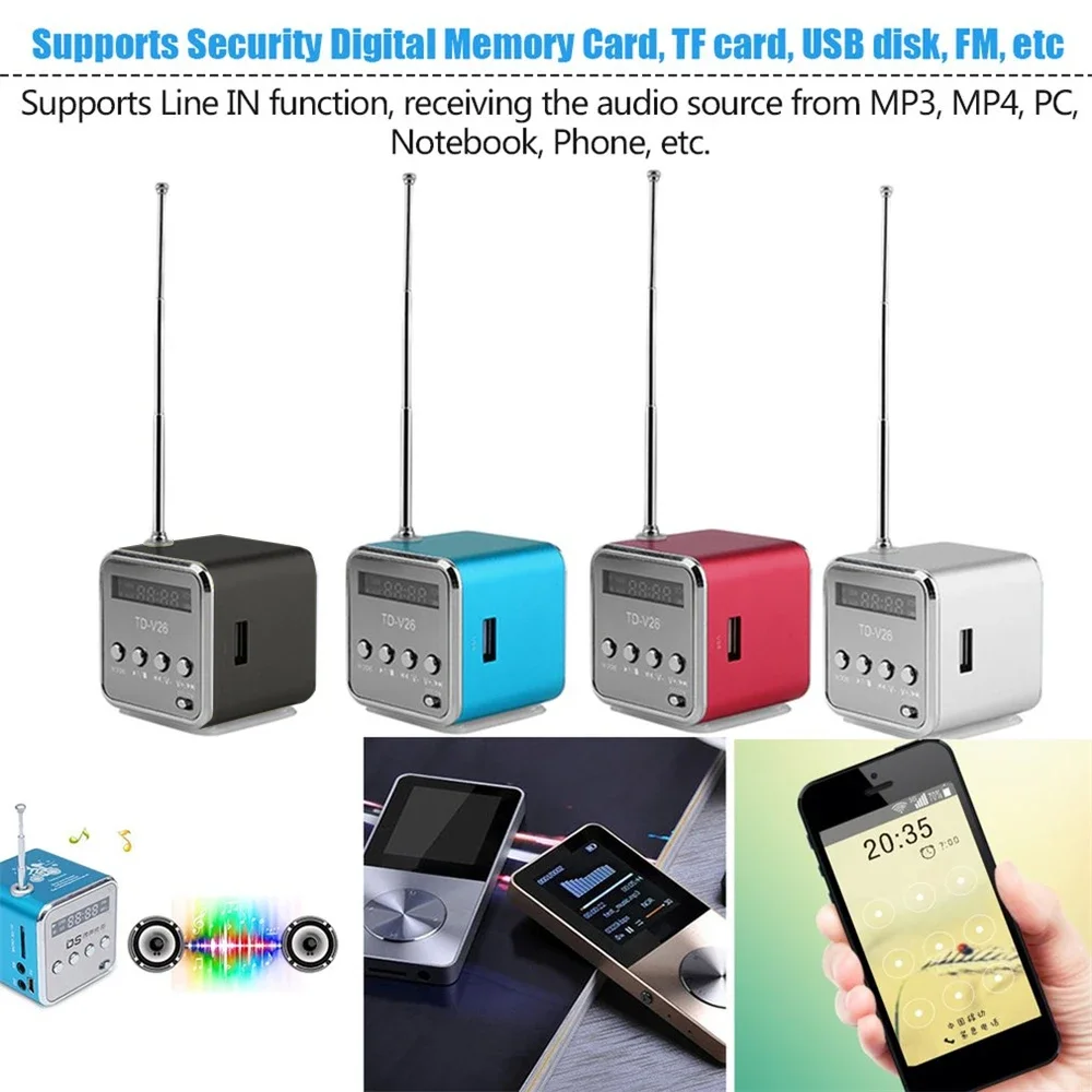 

TD-V26 Mini Portable Sound Speaker TF Card FM Radio AUX Stereo Music Player Bluetooth Speaker