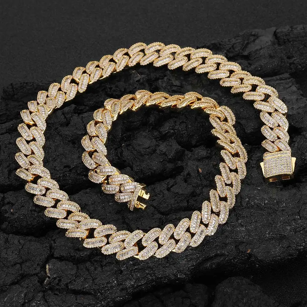 12MM Miami Princess Cut Rectangl CZ Cuban Link Necklace for Women Gold Silver Color Luxury Diamond Cuban Choker Iced Out Jewelry