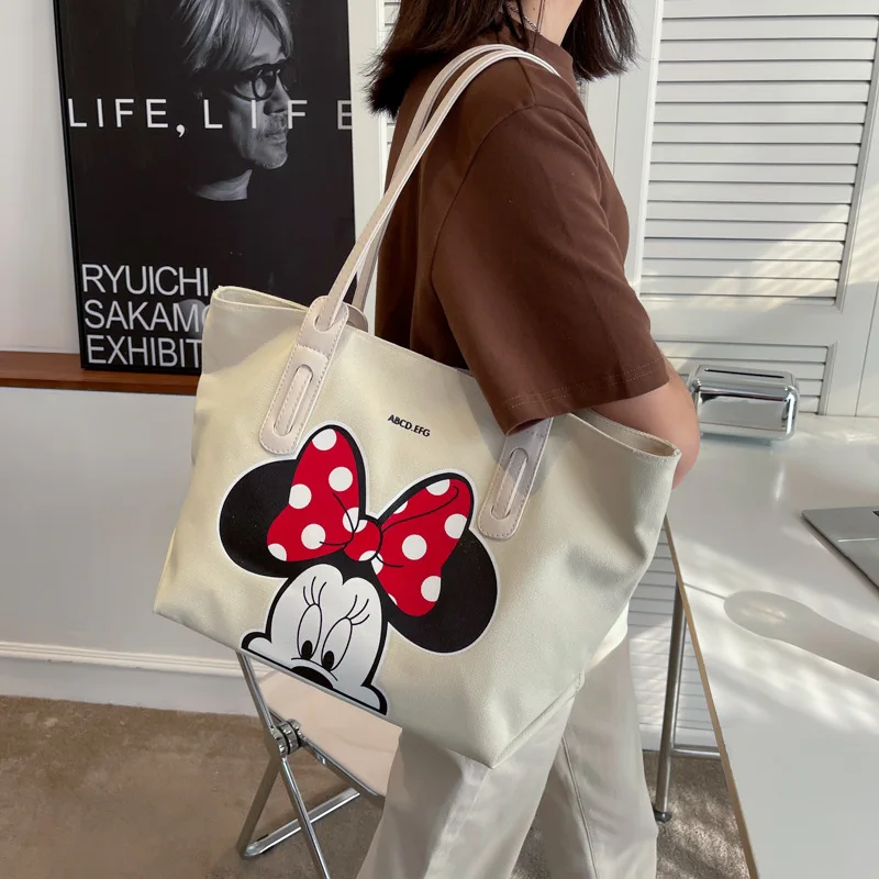 Imagem -04 - Disney Mickey Nova Bolsa de Lona de Luxo Marca Feminina Bolsa de Ombro Grande Capacidade Alta Qualidade Moda Bolsa de Armazenamento de Viagem