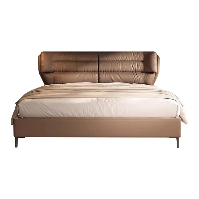 

Italian leather 1.8 meters double minimalist leather master bedroom marriage high box storage first