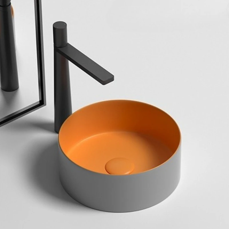 

30/36/40 см маленький размер раковина для ванной комнаты серый оранжевый круглый керамический умывальник балкон проживание в семье умывальник для рук с набором смесителей