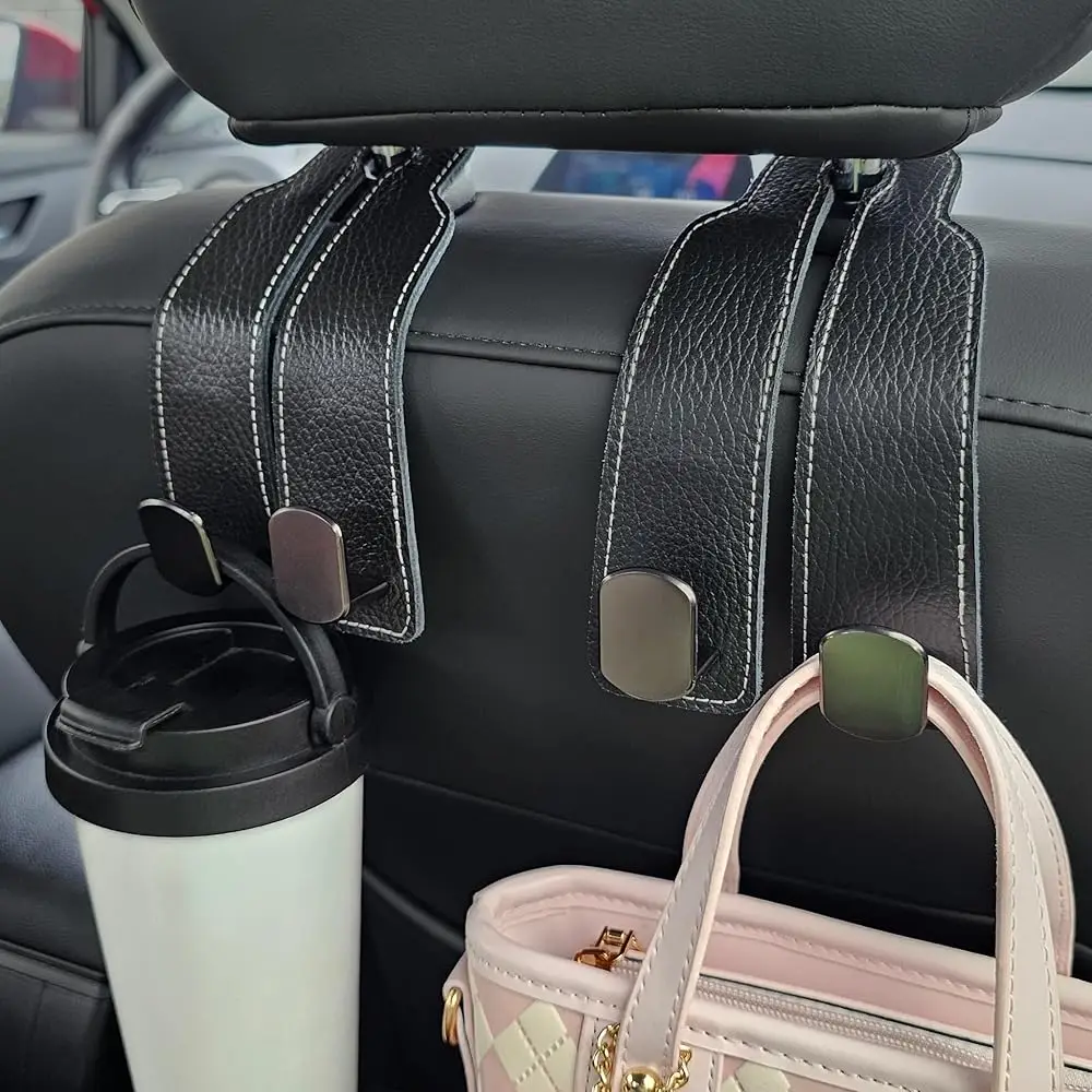 

Free Shipping 2 Pack Car Seat Back Storage Hooks - Headrest Hooks for Purses and Bags, Leather (Black)