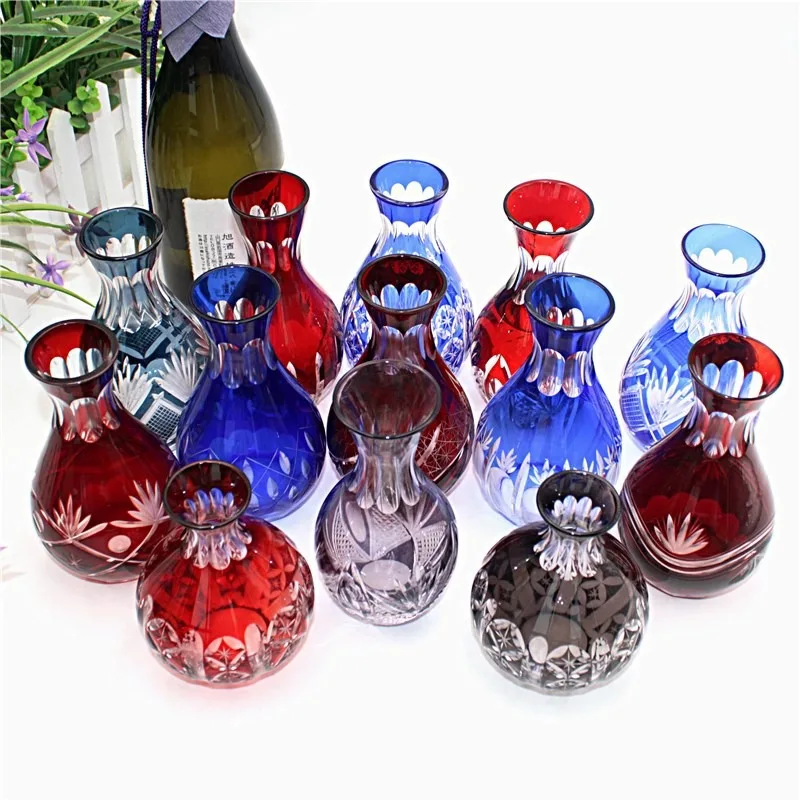 

Japanese Edo Kiriko Sake Set Carved Glass Sake Cup and Decanter Luxury Sakeware