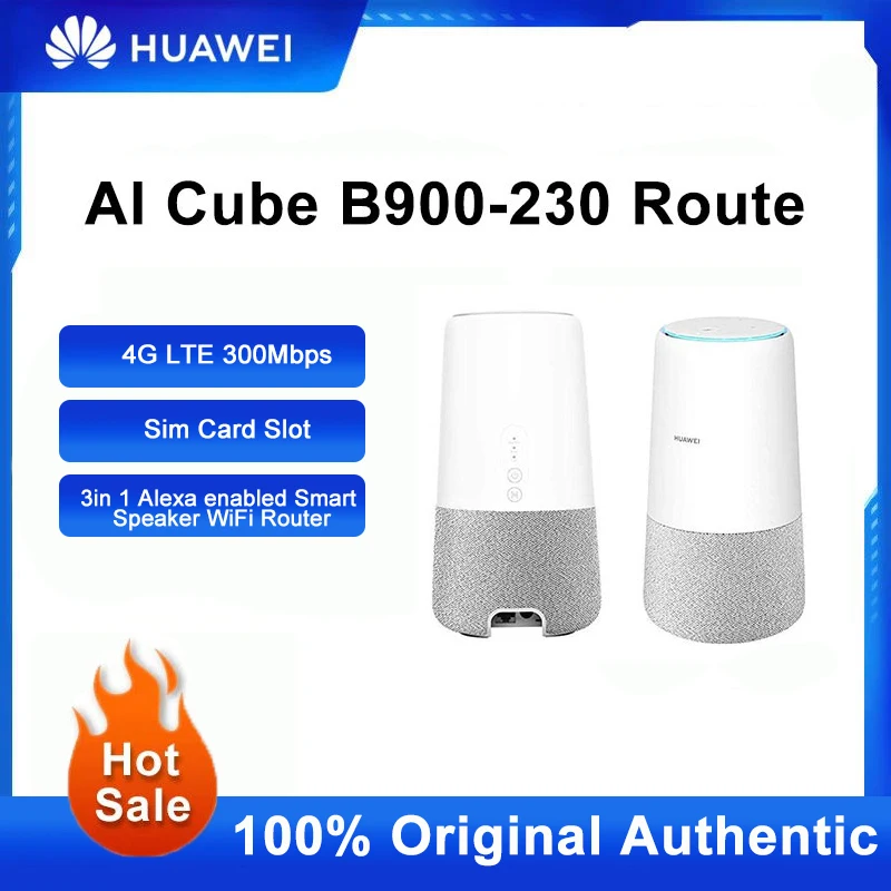 Huawei AI Cube B900-230 Router WiFi 3in 1 Alexa Speaker cerdas diaktifkan dan Repeater sinyal Wi-Fi kecepatan tinggi dengan Slot kartu Sim