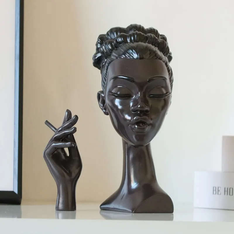 1Pcs Black Woman Head Incense Female Head Airflow Incense Burner Decorative Art Airflow Incense Stand Statue for Aromatherapy