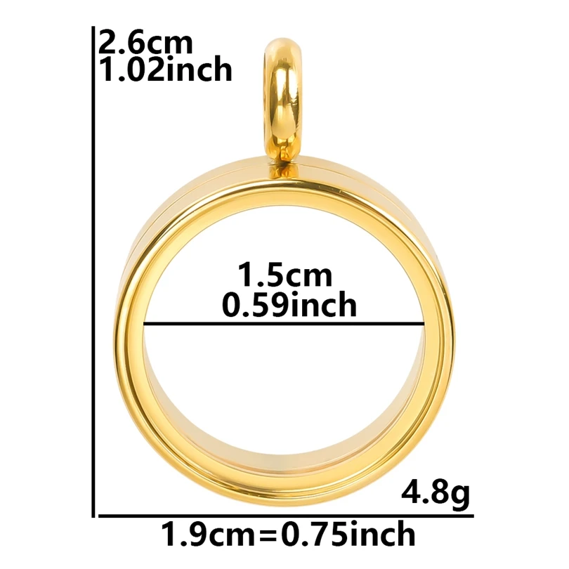 10PCS 15mm Stainless Steel Pendant Glass Floating Charm for Living Locket Jewelry Making Photo Necklace for Women Craft Supplies
