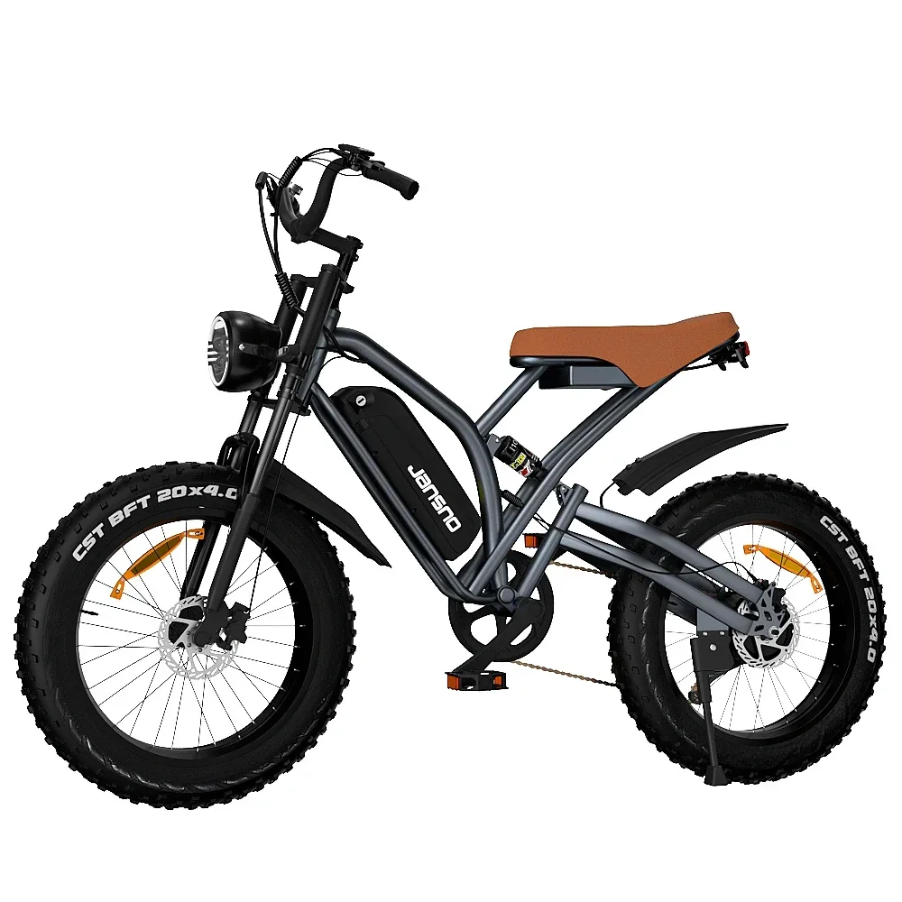 NEW Jansno X50 Wide Fat Tire 20 Inch Mountain Ebike Variable Speed Travel 750w Retro Off Road Electric Bicycle 48v 14ah Battery