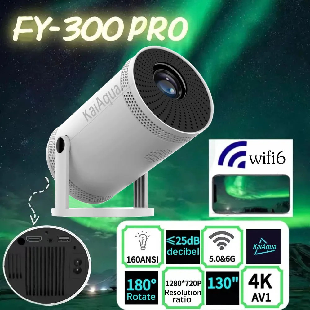 

NEW KaiAqua Smart 4K Full HD Projector FHD FY300 Pro WiFi6 3D Home Theater Portable Beam Projector Meeting Video Movie PK HY300