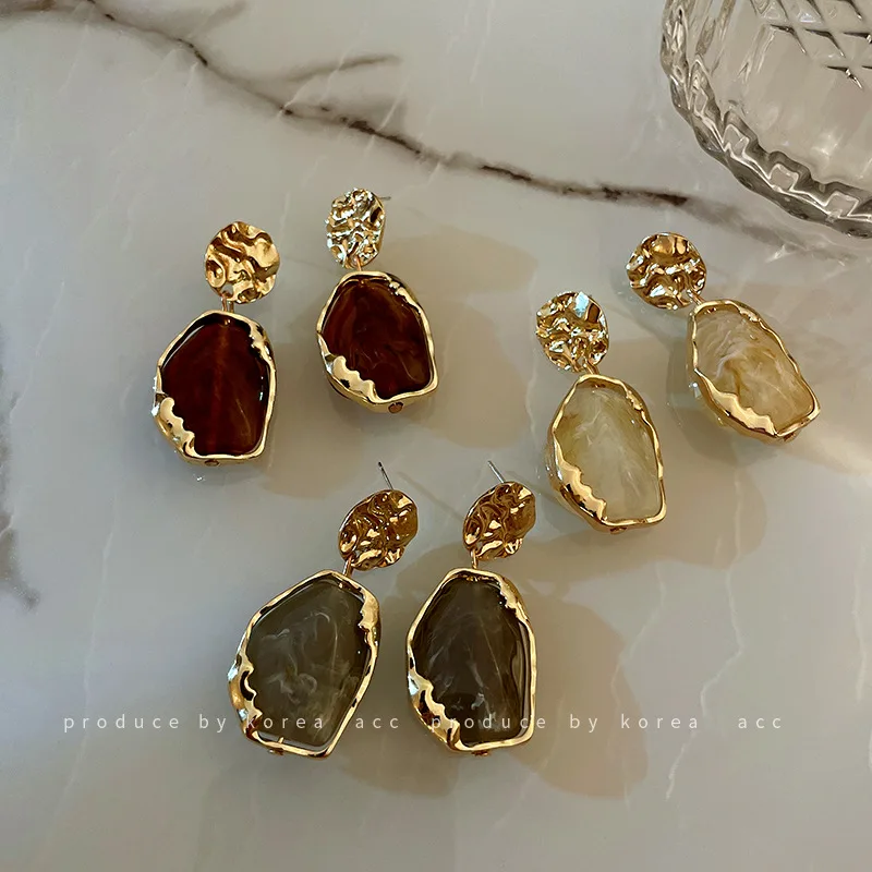 

Silver Needle Resin Geometric Earrings Korea Classical Chinese Style Earrings Earrings French Retro Temperament Earrings Tide