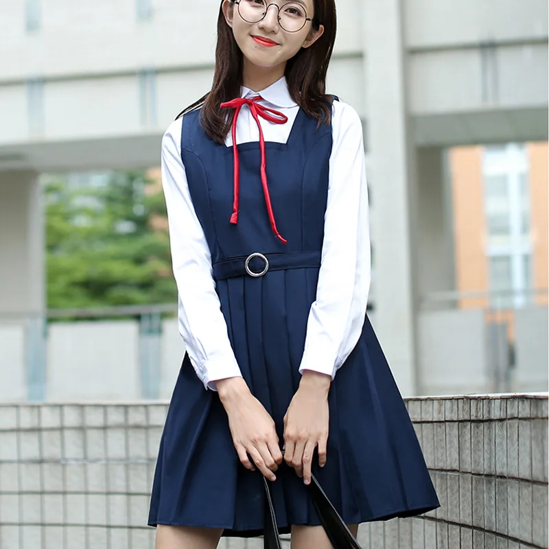 Uniforme Escolar Japonês para Estudante, Placket de Canto, Camisa branca feminina, Terno de marinheiro, Vestido regata, Conjunto de vestido