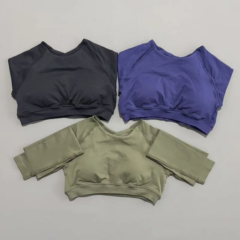 ملابس رياضية لليوجا بأكمام طويلة للسيدات، ملابس رياضية للتدريب في صالة الألعاب الرياضية، ملابس رياضية للجري والجري، ملابس رياضية بدون خياطة