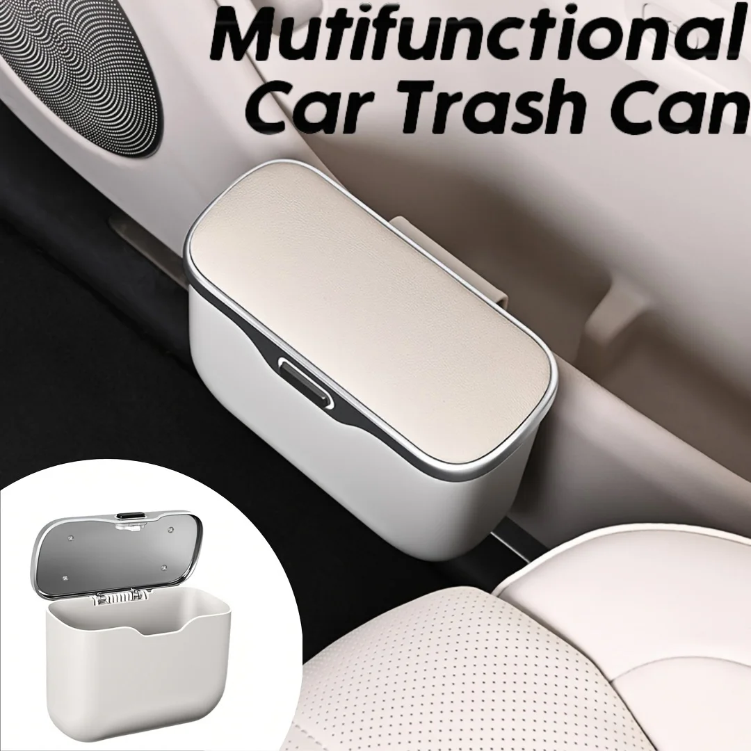 1PC Multifunctional Car Trash Can with Lid Button Hanging Storage Bin for Wet and Dry Use Organizer Box Car Interior Accessories