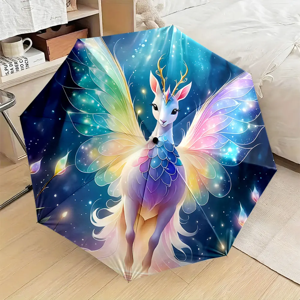 1PC Mystical Unicorn with Vibrant Wings on an Artistic Umbrella Print 8 Iron Ribs Folding Umbrella Auto-Open Fashion Sunshade