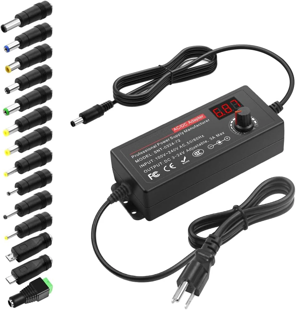 3V ~24V 3A 72W Power Supply Adjustable DC 3V 9V 12V 18V 19V 20V 24V Variable Universal AC/DC Adapter 100V-240V AC to DCConverter