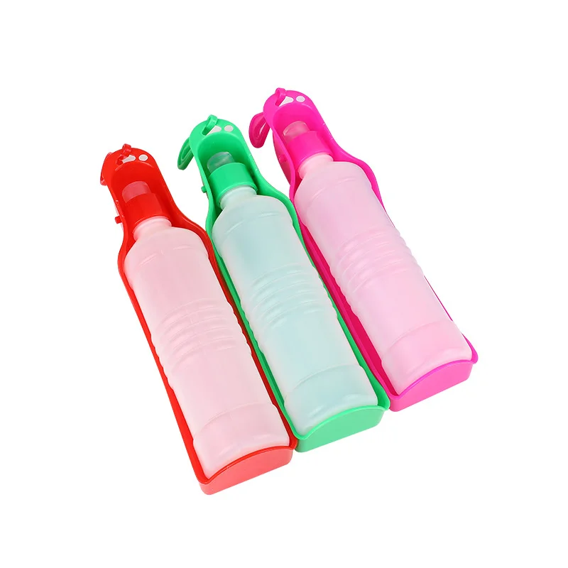 Portable Plastic Water Bottle for Pets, Outdoor Travel Drinking Water Feeder Bowl, Foldable Dog Bowls, 250ml, 500ml