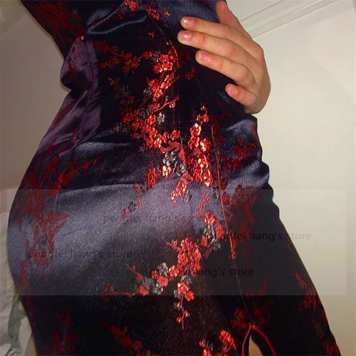 Imagen 2 del producto Estilo chino mujeres dragón Phenix Qipao clásico rojo satén Cheongsam talla grande manga corta Mini vestido Vestidos 3XL 4XL 5XL 6XL