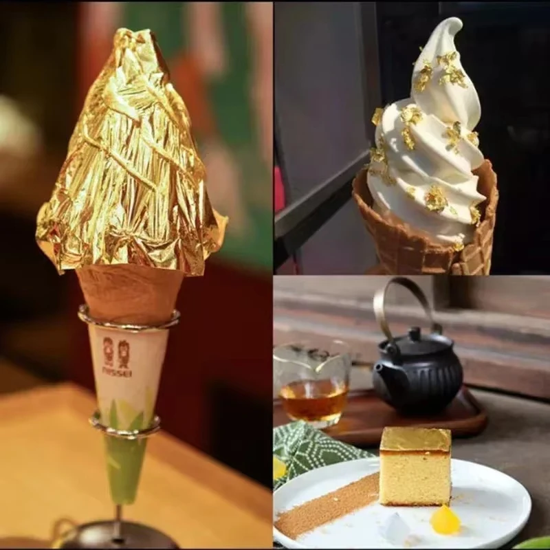 100PCS Set Gold Foil Decorative Paper 9.3X8.6CM DIY Handmade Sticker Gold Foil Paper Painting Handmade Birthday Cake Decoration