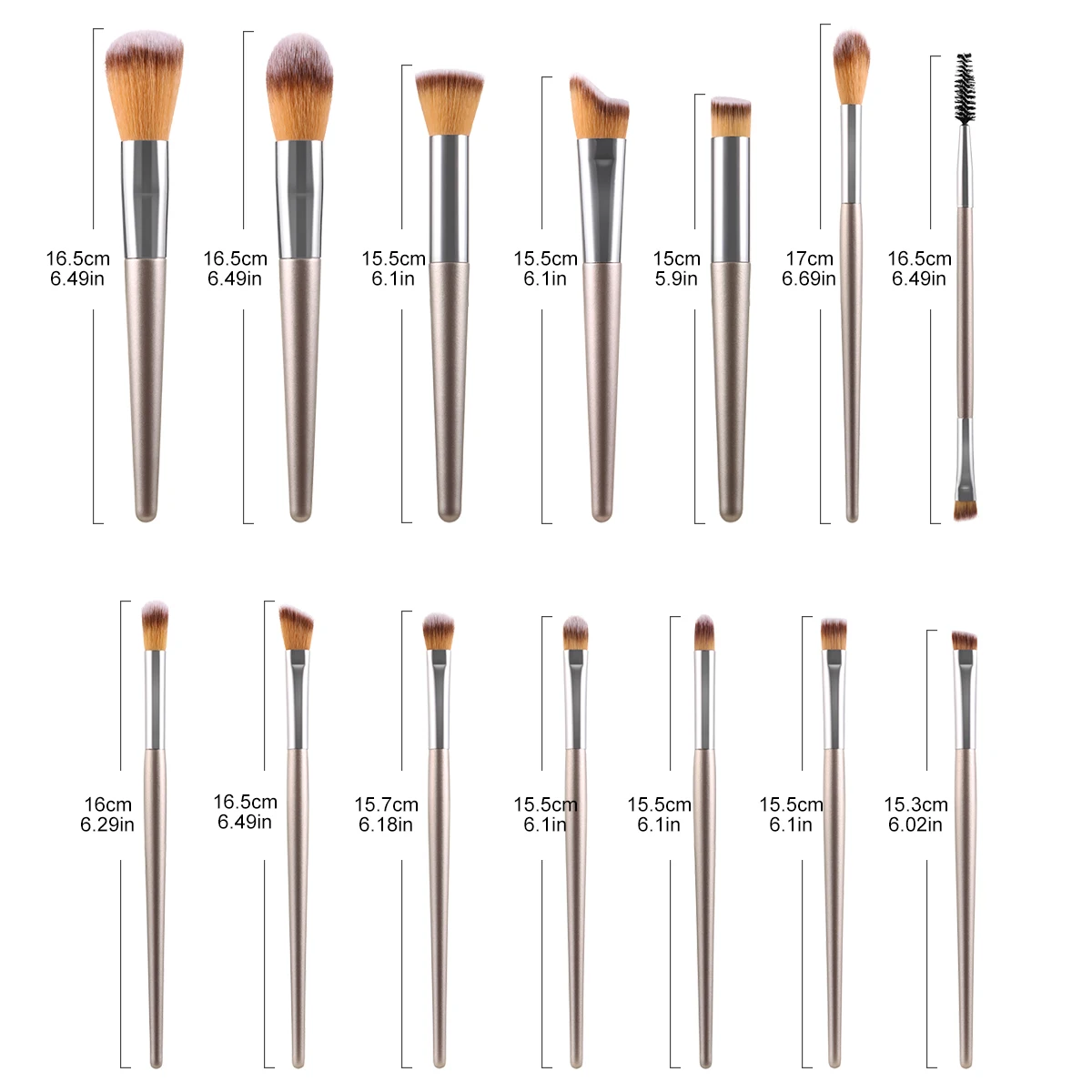 14 Pcs Professional Makeup Brush Kit Elegant Champagne Color, Blending Eye Shadow Foundation Conceal Contour Beauty Blush Set