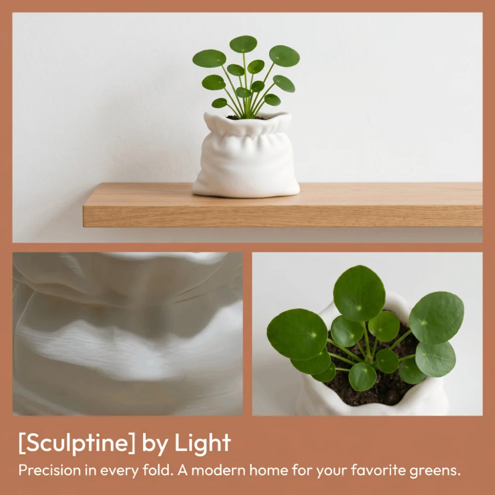 Modern Decorative 3D Printed Planter Vase Pouch Shape Minimalist Flower Pot Creative Multifunctional Flower Vase Indoor Plants