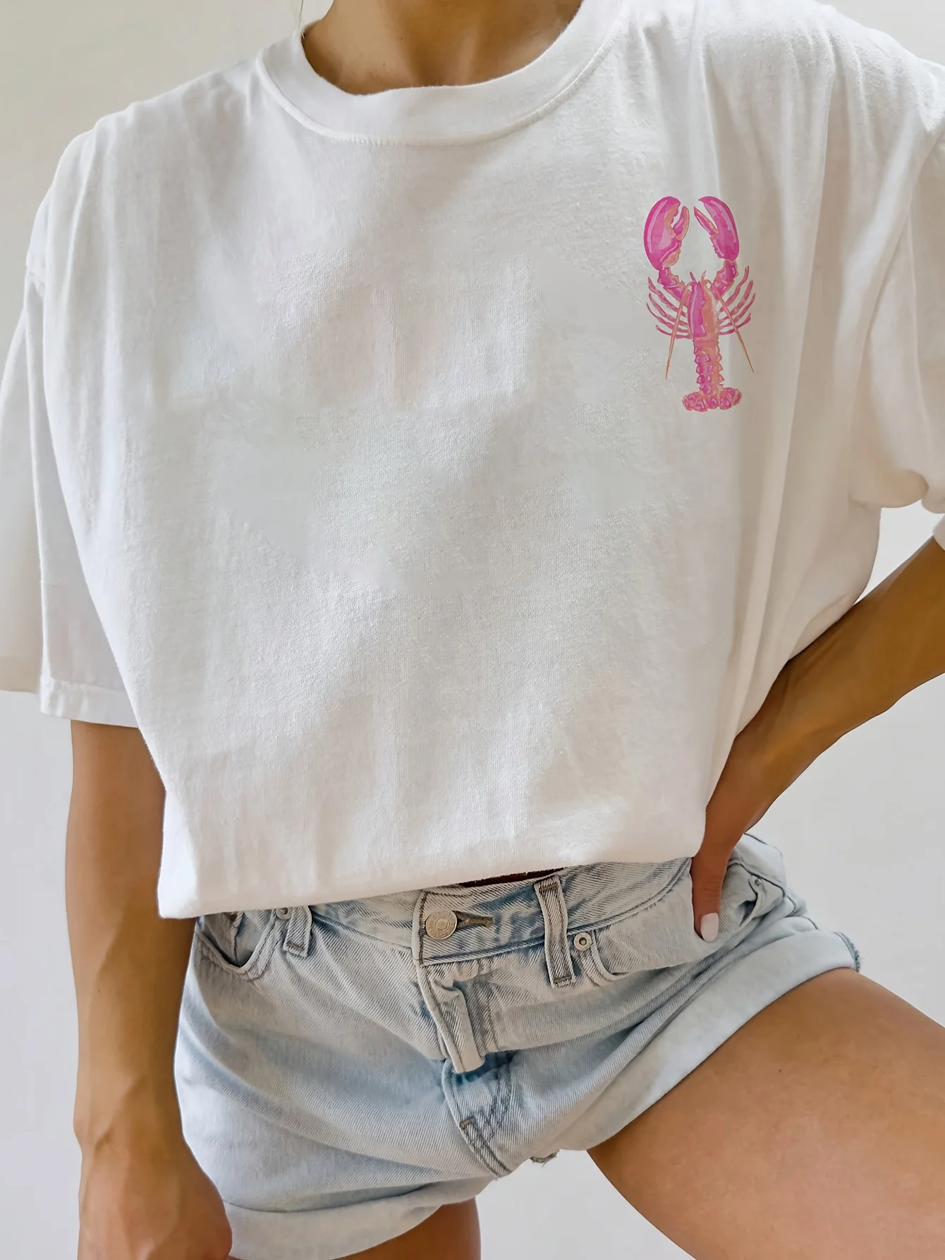 Women's Lobster  Lemon Slice Graphic T-Shirt Short Sleeve Summer Top Tee Adies Beach Wear