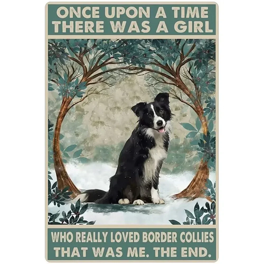 Dog Tin Sign, Border Collie in The Snow Poster, Bar Hotel Art Wall Decoration Plaque 8 Inch X 12 Inch.