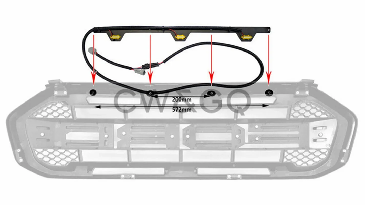 Car Grills Amber LED Light Bar 19RR Plug and Play Raptor Style 3 LED Grille Light Kit For Ford Ranger 2019 2020 2021 2022