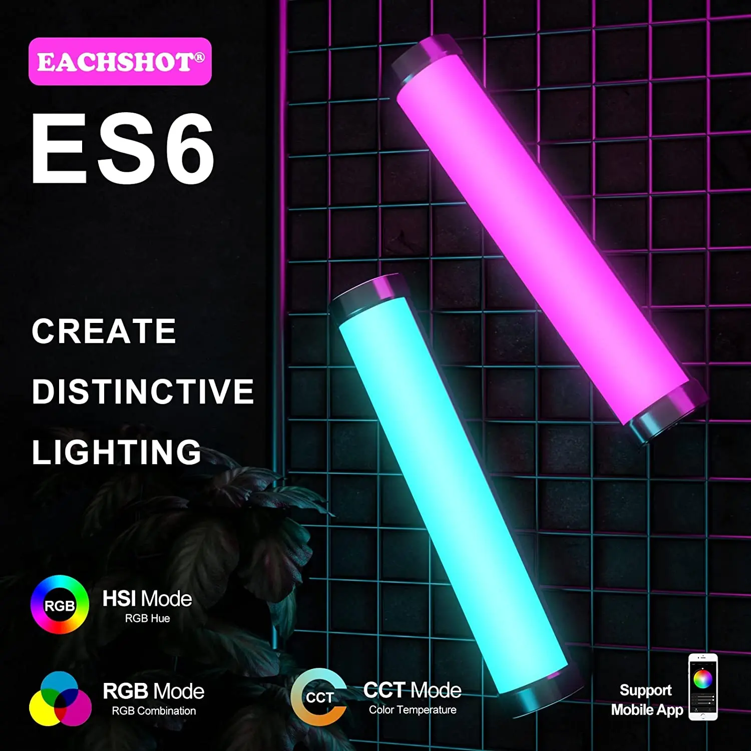 EACHSHOT ES6 يده RGB الفيديو عصا خفيفة عصا مع ترايبود 2800k-8500k كامل اللون التصوير الإضاءة قابلة للشحن APP التحكم