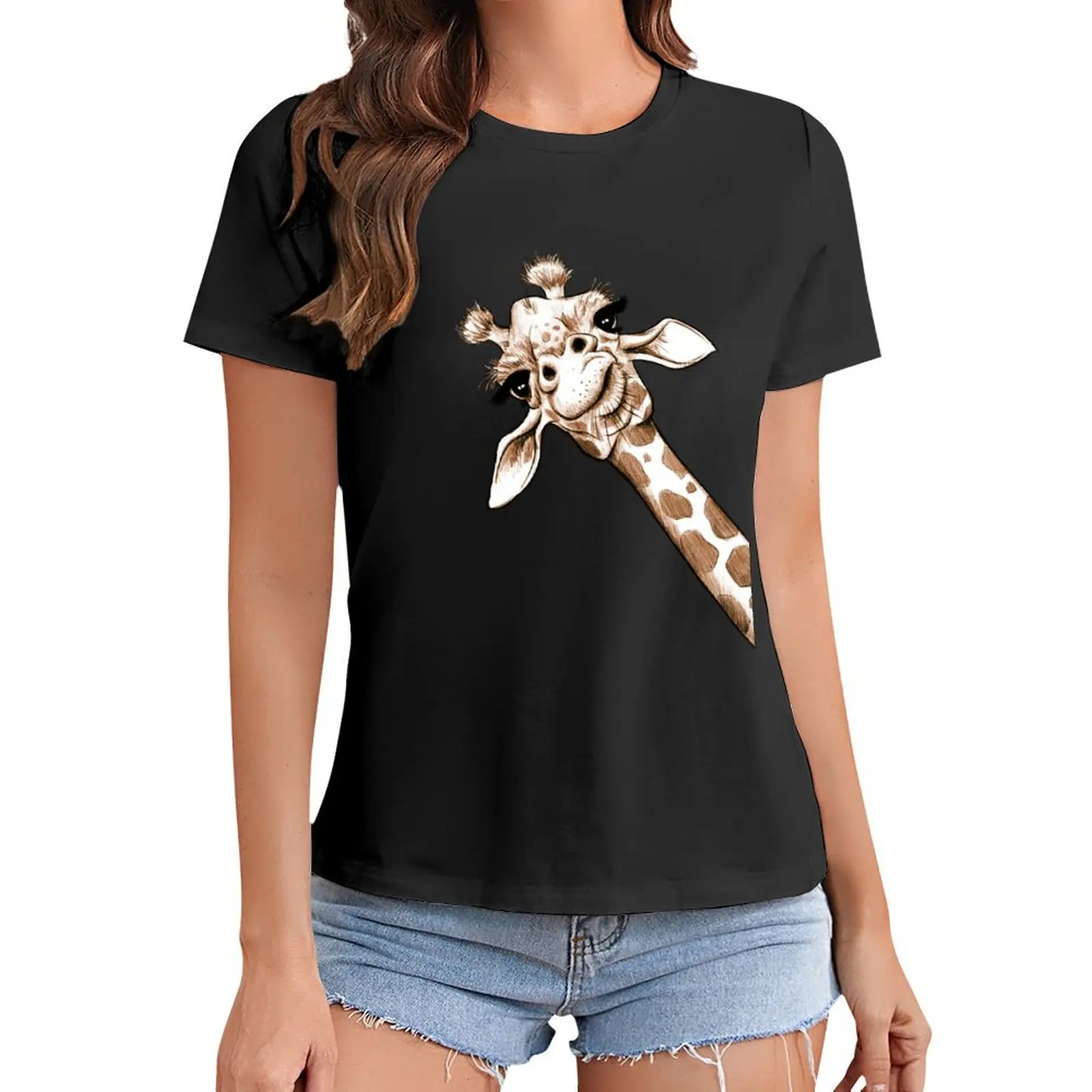 

Эскиз Жираф художественная футболка Эстетическая одежда черные женские футболки