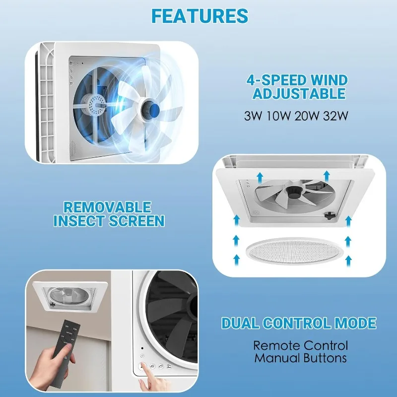 2012 Air Max 14 "تنفيس RV سقف تنفيس عكسها مروحة العادم، صوت منخفض للغاية RV مروحة سقف تهوية الهواء 12 فولت عن بعد مع المطر S #3