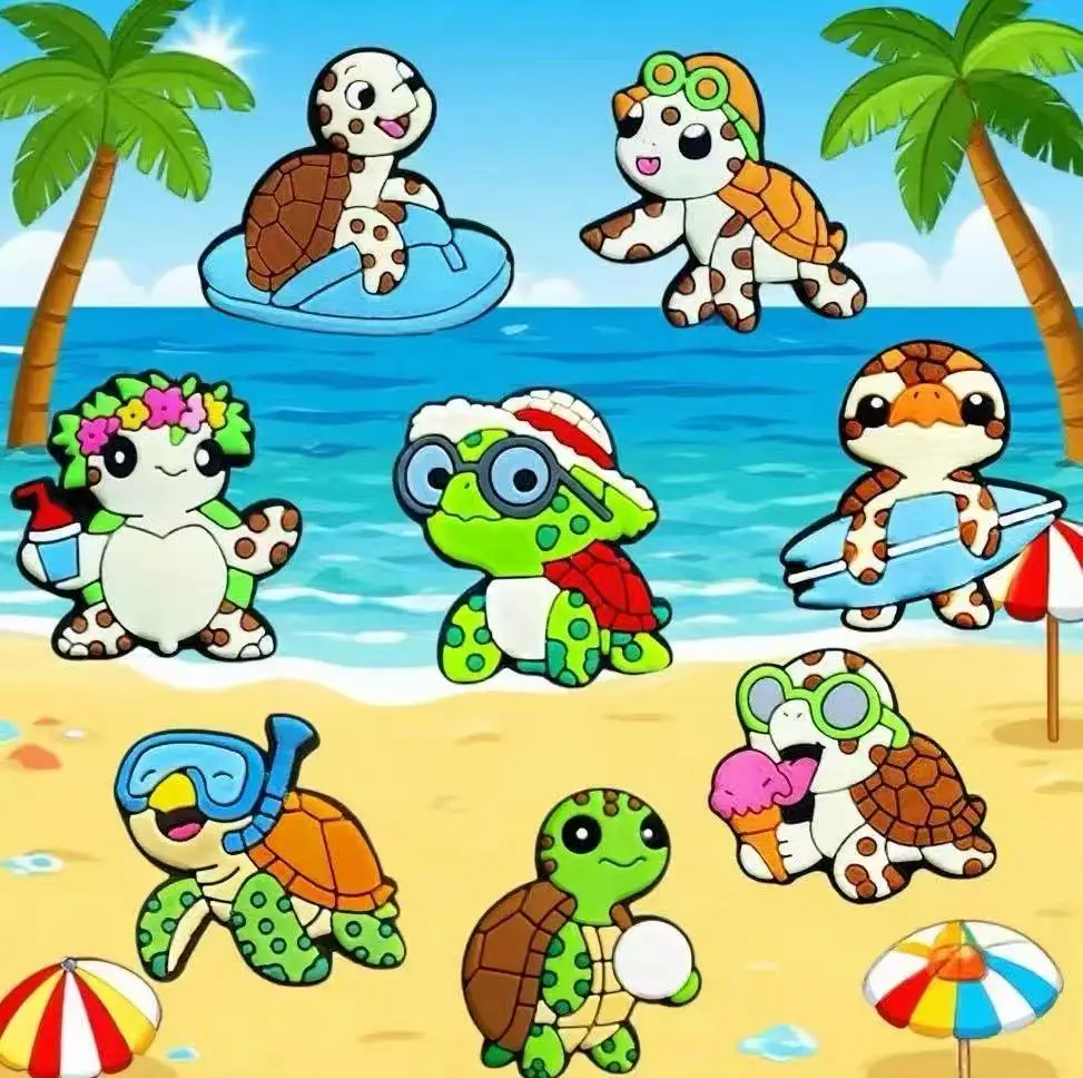 8pcs Summer Sea Turtle Shark Shoe Charms For Clogs Shoe Decoration Premium Quality Popular Shoe Accessories for Great X-mas Gift