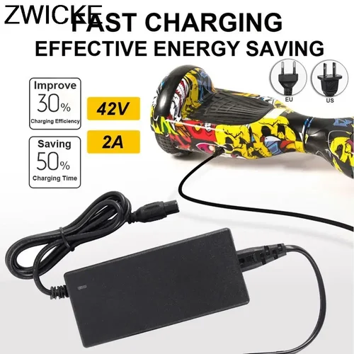 Cargador de rueda de equilibrio inteligente con accionamiento eléctrico, adaptador de batería de aeropatín autoequilibrado para cargador de batería de 42V 2A, enchufe europeo