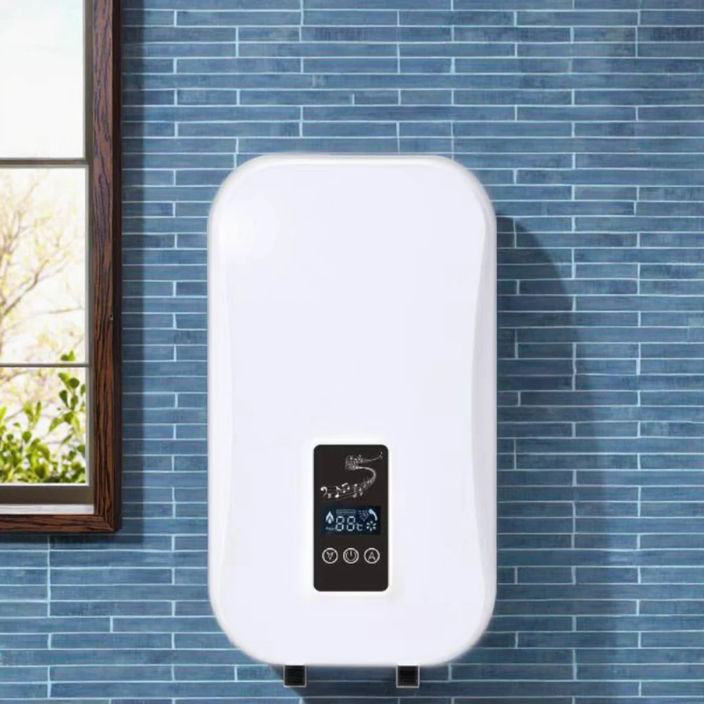 

Mini Electric Instant Tankless Water Heater for Household & Hotel Use LED Temperature Display English Operating Plastic