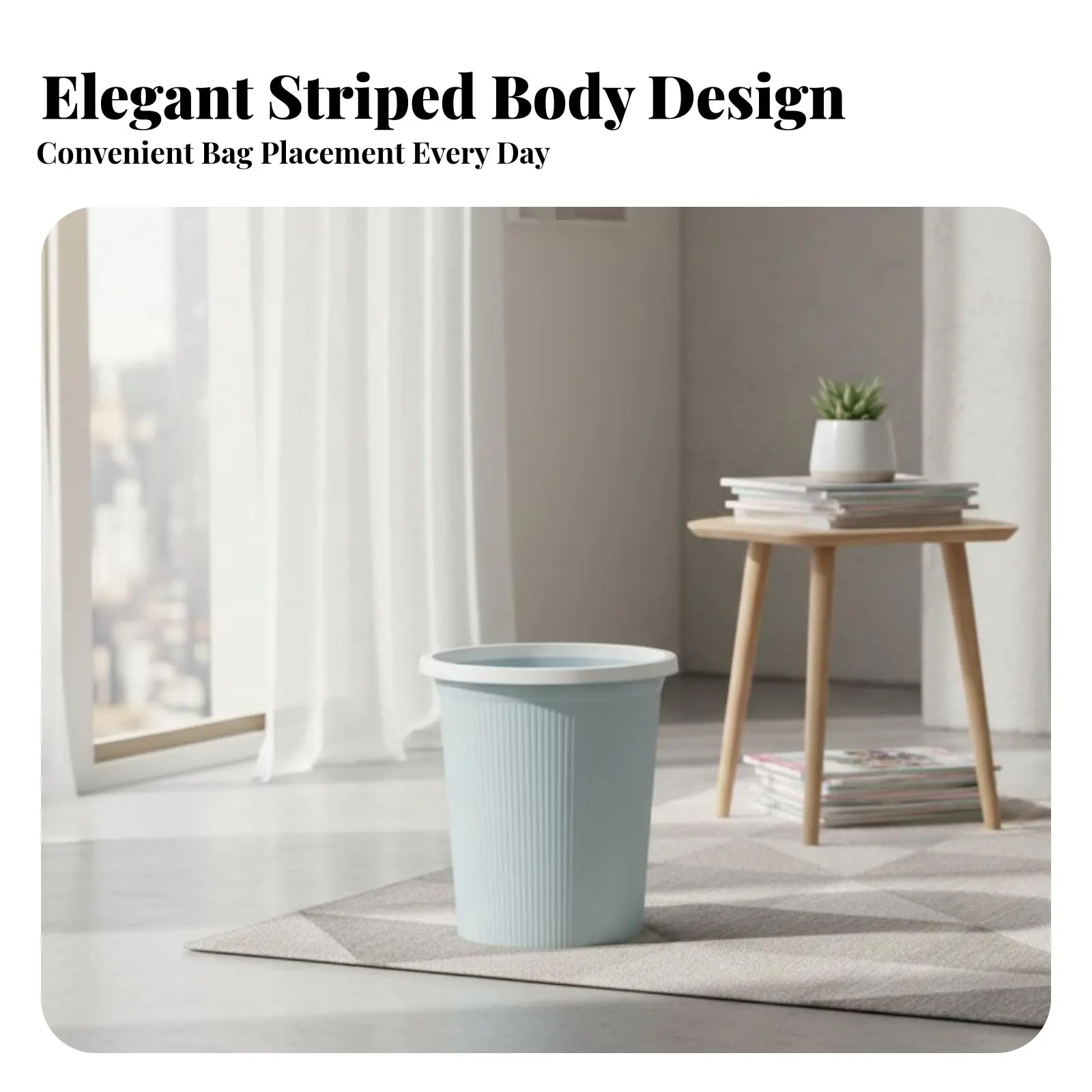 

Lidless Striped Trash Can Uncovered Top Plastic Wastebasket with Pressure Band Plastic Garbage Can Easy to Clean for Kitchen