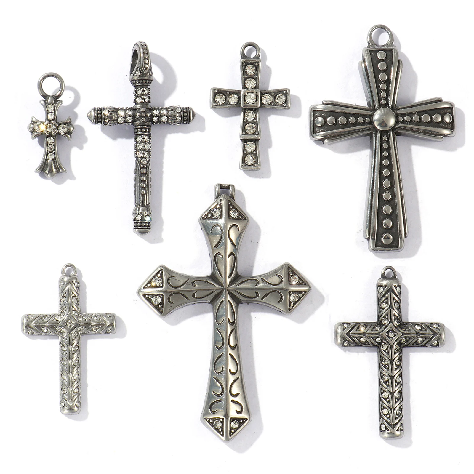 1 Piece 304 Stainless Steel Religious Cross Charms Antique Silver Plated Pendants For DIY Necklace Bracelet Jewelry Making