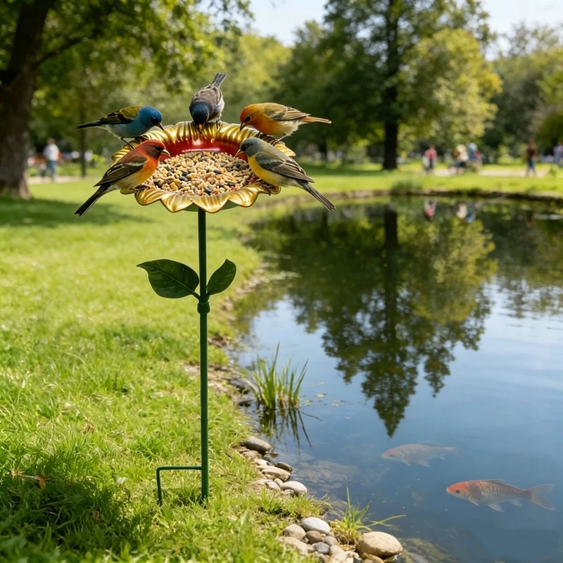 Bird Drinking Station Metal Sunflower Water Dispenser Vertical Bird Bath Decorative Bowl For Hummingbirds Sparrows Tits Bees